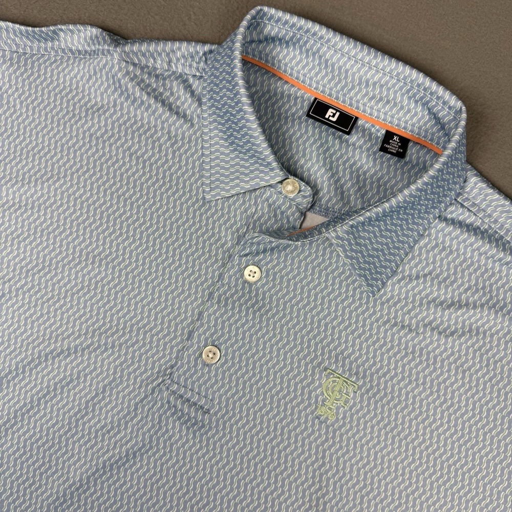 FootJoy Wiggle Print Lisle Golf Polo Shirt Mens XL Blue White Lightweight